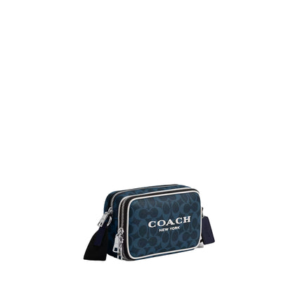 Coach Unisex Colton Crossbody Bag 19 In Signature Canvas With Coach Graphic Silver/Ink Blue