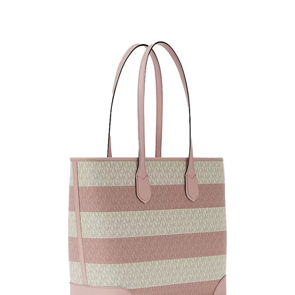 Michael Kors Women's Eva Large Striped Signature Logo Tote Bag Powder Blush/Gold