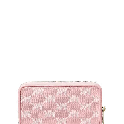 Michael Kors Women's Jet Set Travel Large Logo Jacquard Denim Smartphone Wallet Powder Blush/Gold