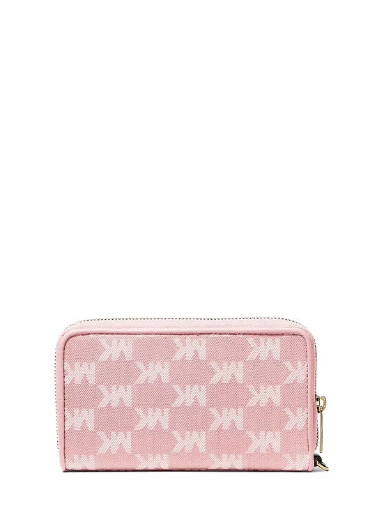 Michael Kors Women's Jet Set Travel Large Logo Jacquard Denim Smartphone Wallet Powder Blush/Gold
