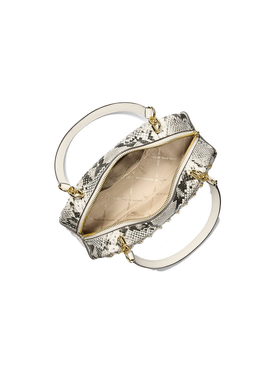 Michael Kors Women's Cecily Small Studded Snake Embossed Shoulder Bag Light Cream/Gold