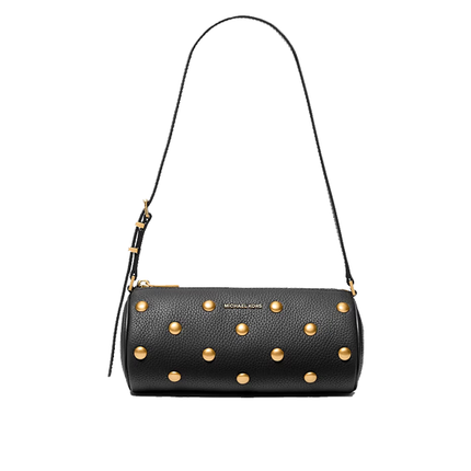 Michael Kors Women's Izzy Small Studded Pebbled Leather Barrel Pochette Black/Gold