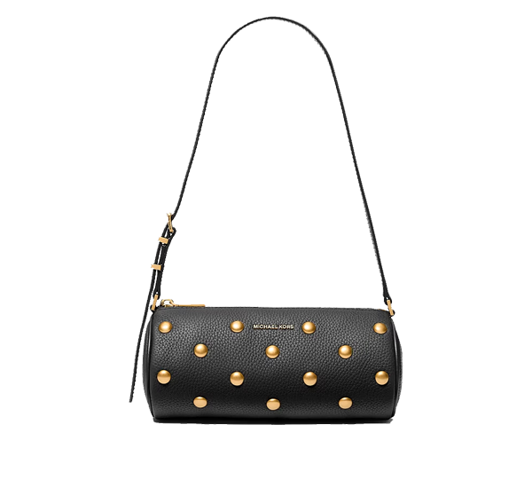 Michael Kors Women's Izzy Small Studded Pebbled Leather Barrel Pochette Black/Gold