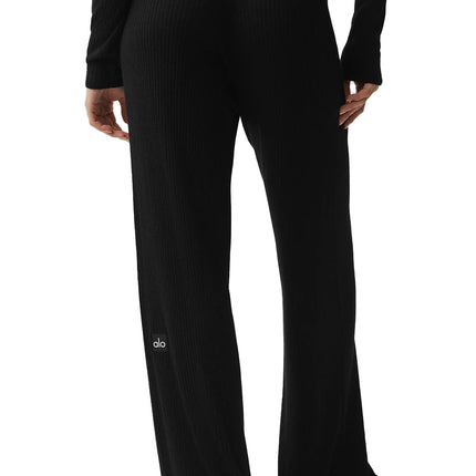 alo Women's Sweater Knit Mid-Rise Unwind Wide Leg Pant Black