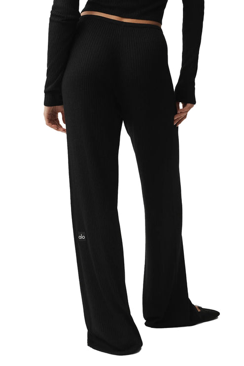 alo Women's Sweater Knit Mid-Rise Unwind Wide Leg Pant Black