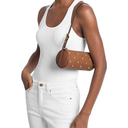 Michael Kors Women's Izzy Small Studded Pebbled Leather Barrel Pochette Luggage/Gold