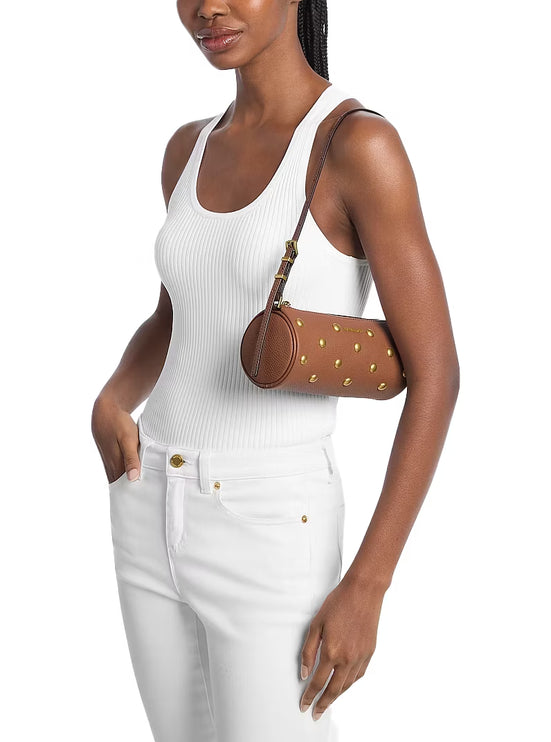 Michael Kors Women's Izzy Small Studded Pebbled Leather Barrel Pochette Luggage/Gold