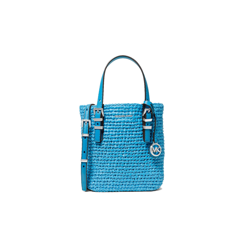 Michael Kors Women's Quinn Extra-Small Hand-Crocheted Crossbody Bag Milos Blue/Silver