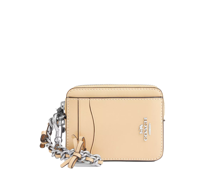 Coach Women's Zip Card Case With Bows Silver/Light Sand