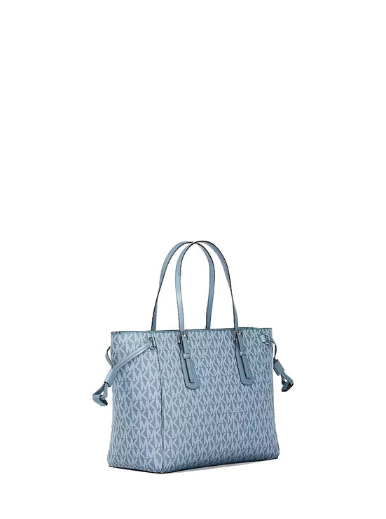Michael Kors Women's Voyager Extra-Small Signature Logo Tote Bag Denim/Silver