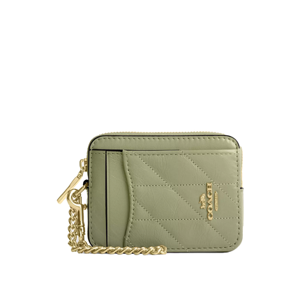 Coach Women's Zip Card Case With Quilting Gold/Pistachio