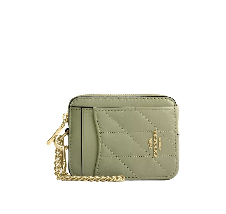 Coach Women's Zip Card Case With Quilting Gold/Pistachio