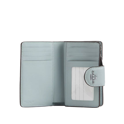 Coach Women's Medium Corner Zip Wallet In Pretty Signature Canvas Silver/Chalk/Blue