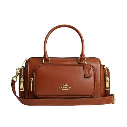 Coach Women's Rowan Satchel Bag With Pockets Gold/Cinnamon