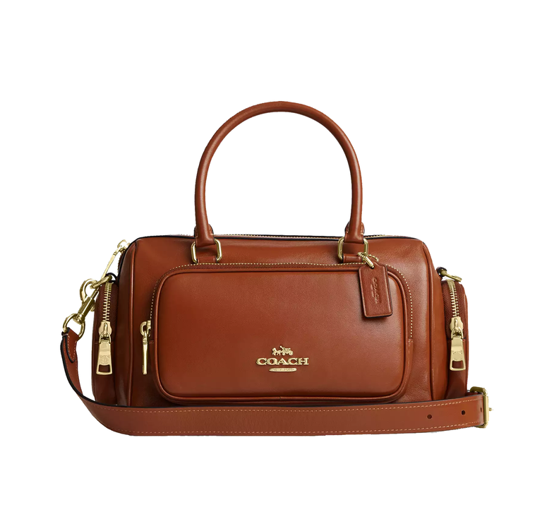 Coach Women's Rowan Satchel Bag With Pockets Gold/Cinnamon
