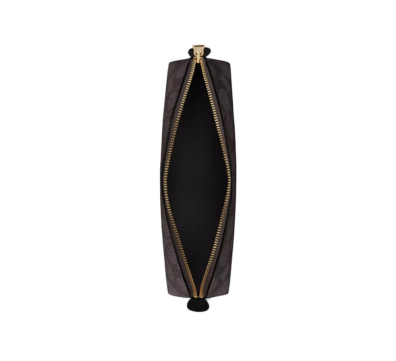 Coach Unisex Pencil Case In Signature Canvas Gold/Walnut/Black