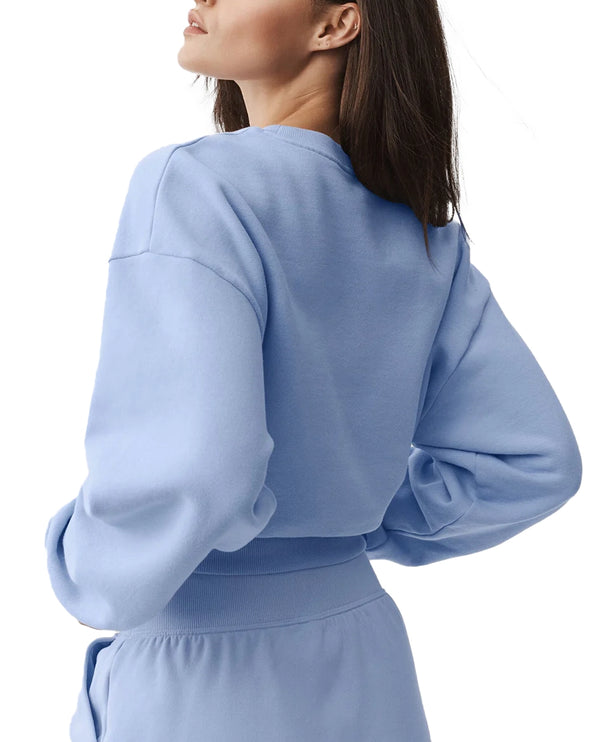 alo Women's Cropped Accolade Crewneck Light Provence Blue