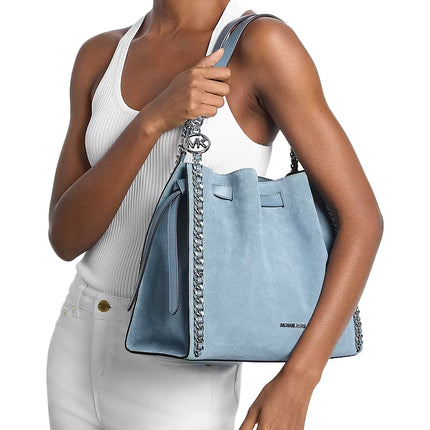 Michael Kors Women's Mina Large Suede Chain Shoulder Bag Denim/Silver