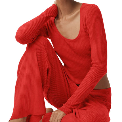 alo Women's Sweater Knit Mid-Rise Unwind Wide Leg Pant Bright Red