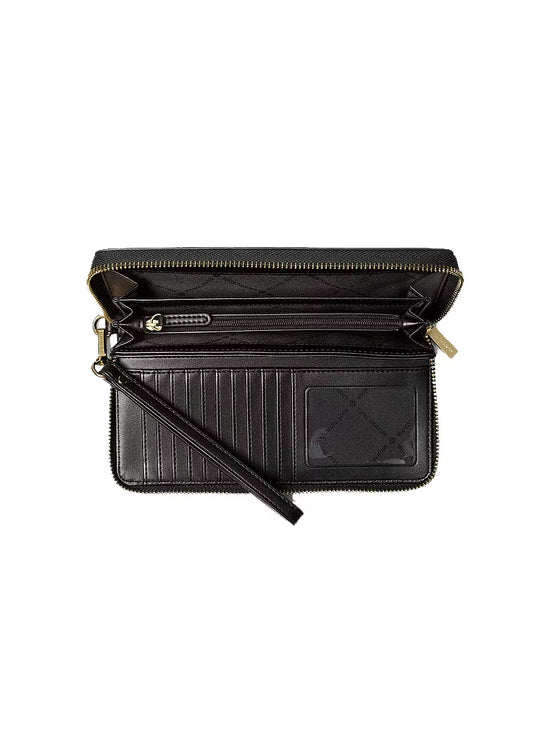 Michael Kors Women's Jet Set Travel Houndstooth Print Continental Wristlet Black/Camel