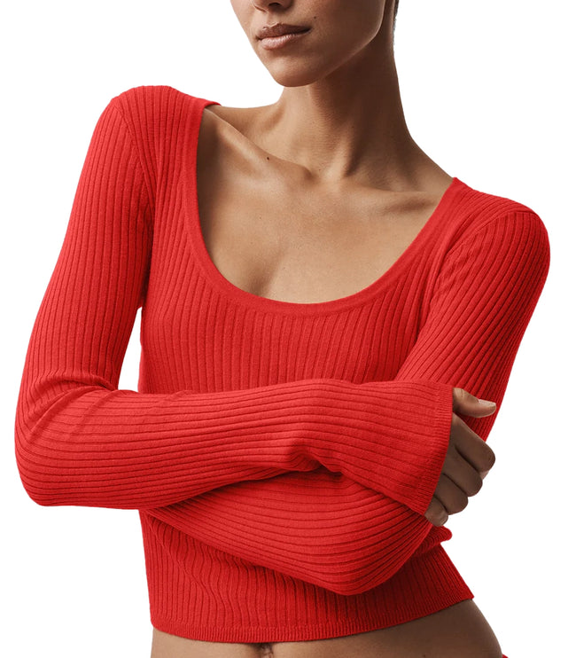 alo Women's Sweater Knit Unwind Long Sleeve Bright Red
