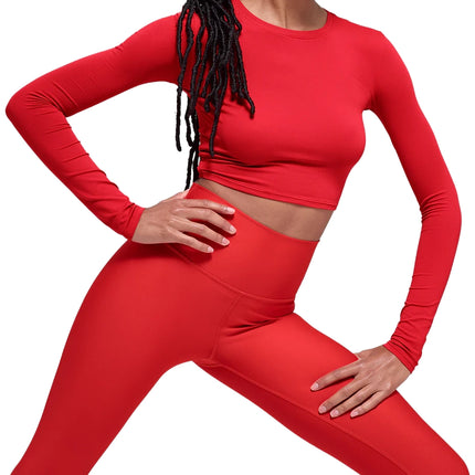 alo Women's Alosoft Crop Finesse Long Sleeve Bright Red