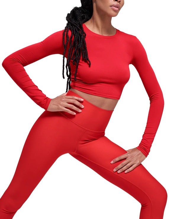 alo Women's Alosoft Crop Finesse Long Sleeve Bright Red