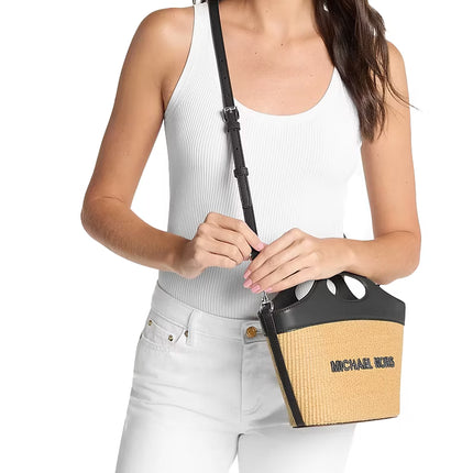 Michael Kors Women's Tatum Medium Woven Convertible Crossbody Bag Black