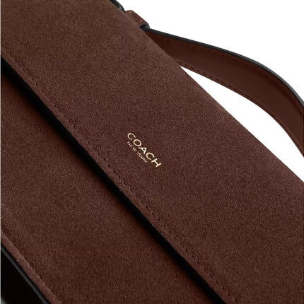 Coach Women's Elora Top Handle Crossbody Bag Suede/Brass/Dark Chocolate