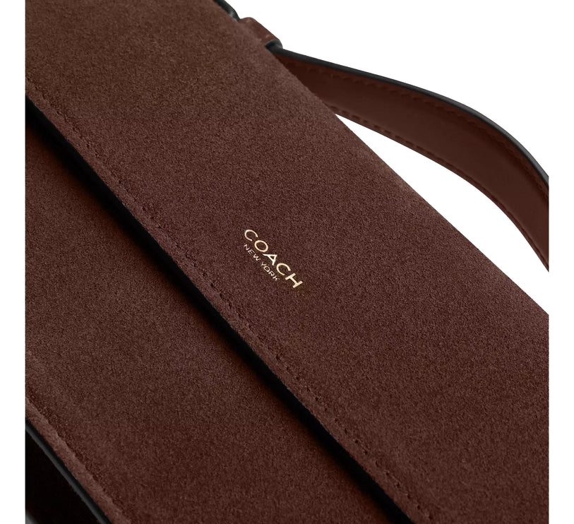 Coach Women's Elora Top Handle Crossbody Bag Suede/Brass/Dark Chocolate
