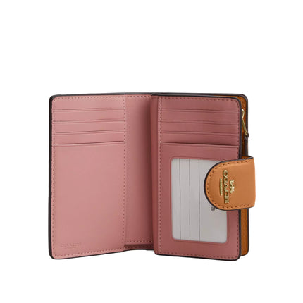 Coach Women's Medium Corner Zip Wallet In Signature Canvas Gold/Powder Pink