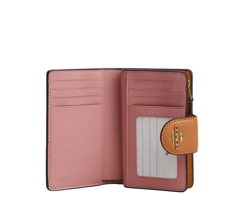 Coach Women's Medium Corner Zip Wallet In Signature Canvas Gold/Powder Pink