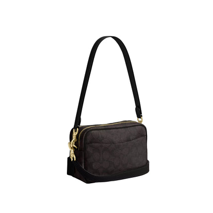 Coach Women's Mini Carey Crossbody Bag In Signature Canvas Gold/Walnut/Black