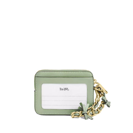 Coach Women's Zip Card Case With Bows Gold/Light Pistachio