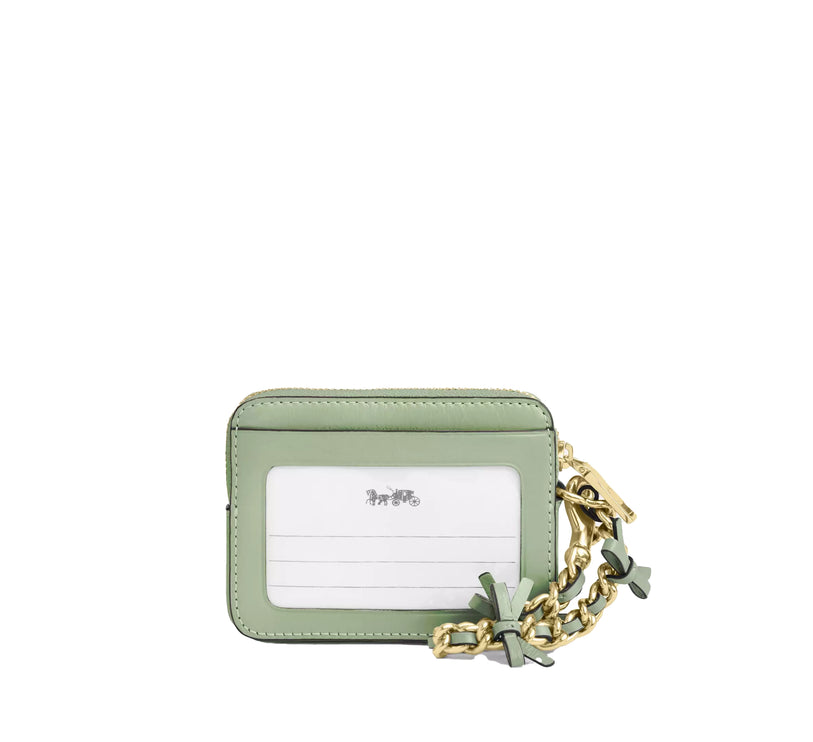 Coach Women's Zip Card Case With Bows Gold/Light Pistachio