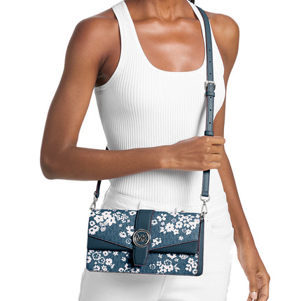 Michael Kors Women's Greenwich Medium Printed Signature Logo Convertible Shoulder Bag Admiral/Silver