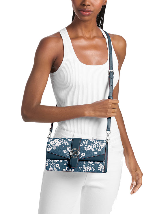 Michael Kors Women's Greenwich Medium Printed Signature Logo Convertible Shoulder Bag Admiral/Silver
