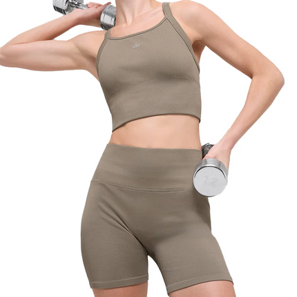 alo Women's Seamless Ribbed Favorite Bra Tank Light Cocoa