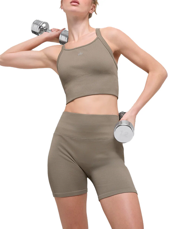 alo Women's Seamless Ribbed Favorite Bra Tank Light Cocoa