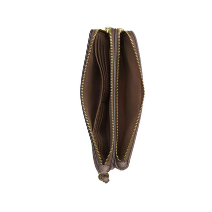 Coach Women's Double Zip Wristlet In Signature Jacquard With Floral Embroidery Gold/Oak Multi