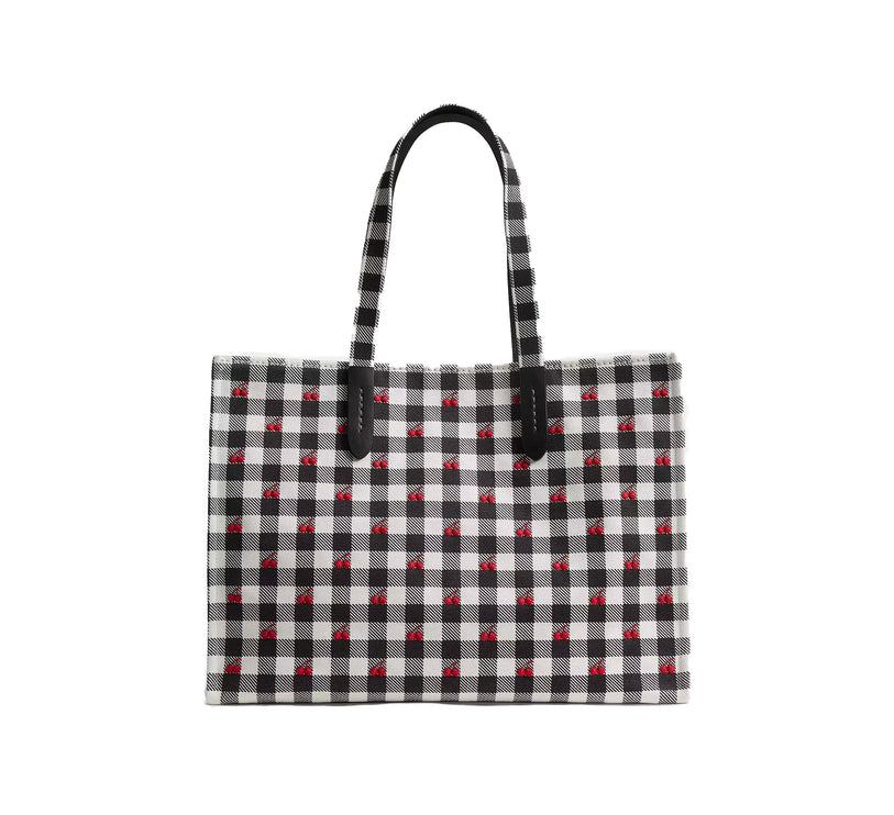 Coach Women's Tote Bag With Gingham Print Gold/Black Multi