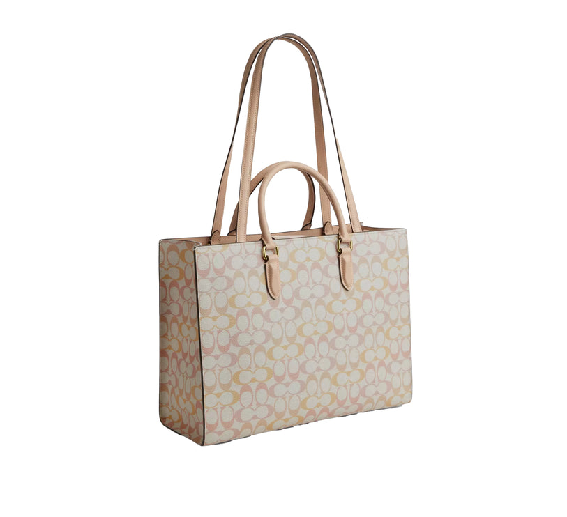 Coach Women's Maggie Tote Bag In Pretty Signature Canvas Gold/Chalk/Pink