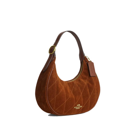 Coach Women's Emily Shoulder Bag With Quilting Suede/Gold/Warm Brown