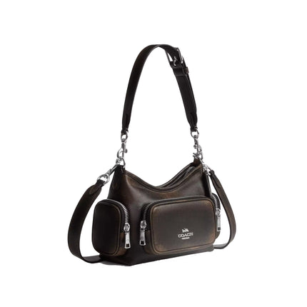 Coach Women's Laurel Shoulder Bag 22 With Pockets In Loved Leather Silver/Black Brown