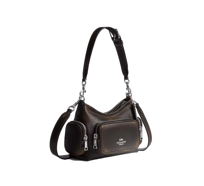 Coach Women's Laurel Shoulder Bag 22 With Pockets In Loved Leather Silver/Black Brown