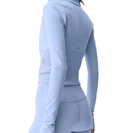 alo Women's Airbrush Corset Full Zip Jacket Light Provence Blue