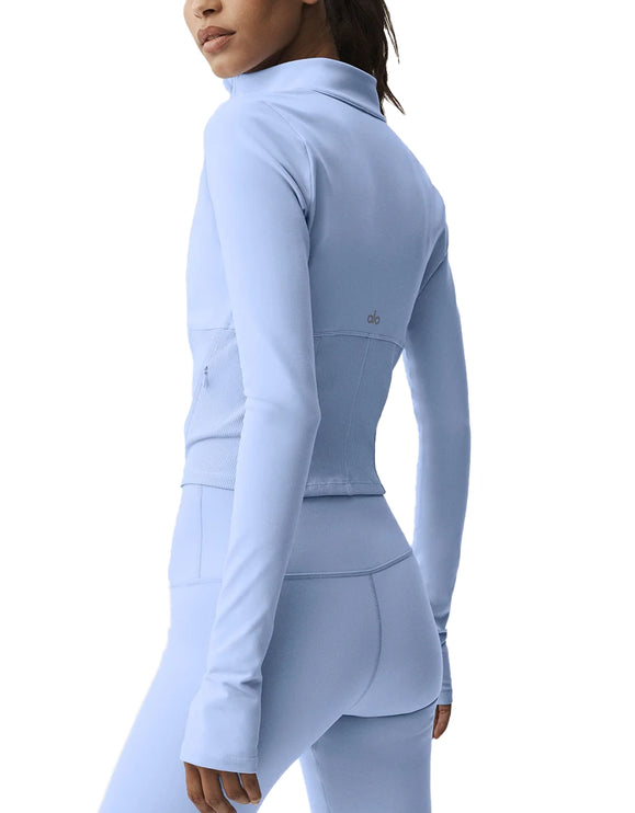 alo Women's Airbrush Corset Full Zip Jacket Light Provence Blue