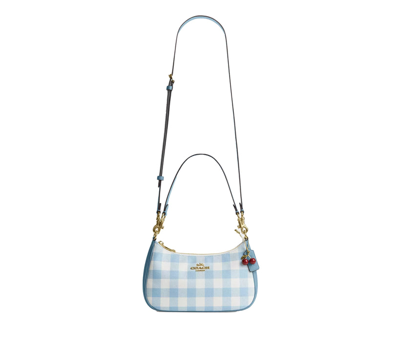 Coach Women's Teri Shoulder Bag With Gingham Print And Charm Gold/Blue Multi