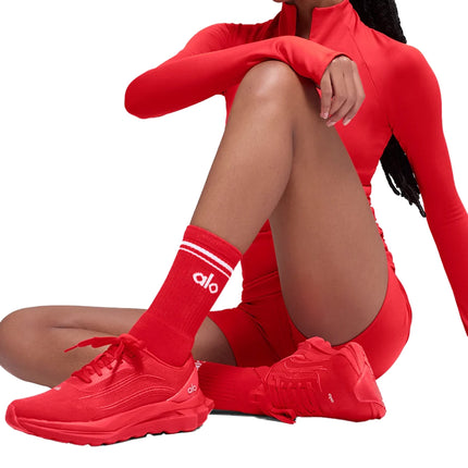 alo Unisex Half-Crew Throwback Sock Bright Red/White