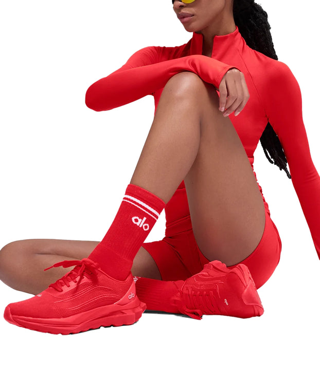 alo Unisex Half-Crew Throwback Sock Bright Red/White